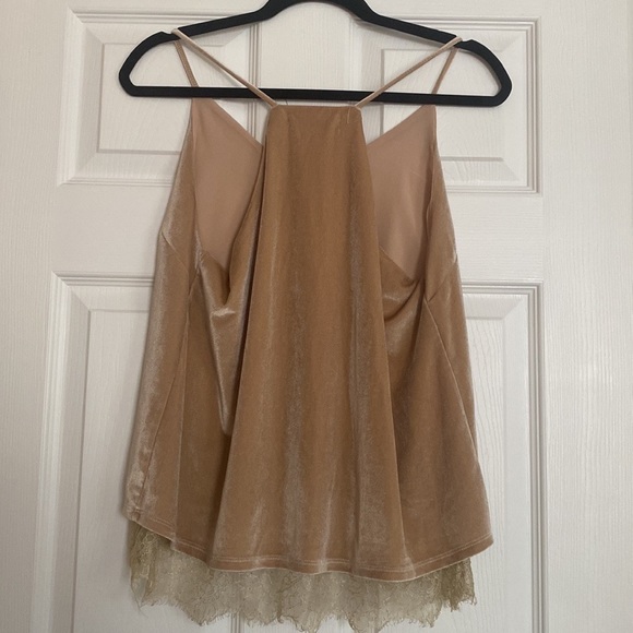 Velvet Beige Razor Back Lace Trimmed Tank Top - Picture 2 of 2